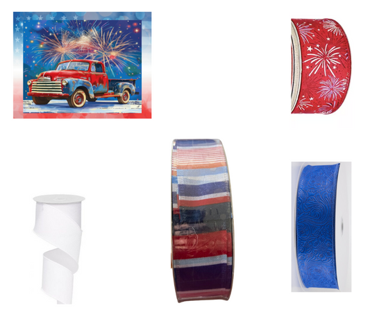 Patriotic truck with fireworks Sign and Ribbon Set