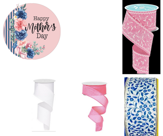 Blue and Pink Mothers Day Sign and Ribbon Set