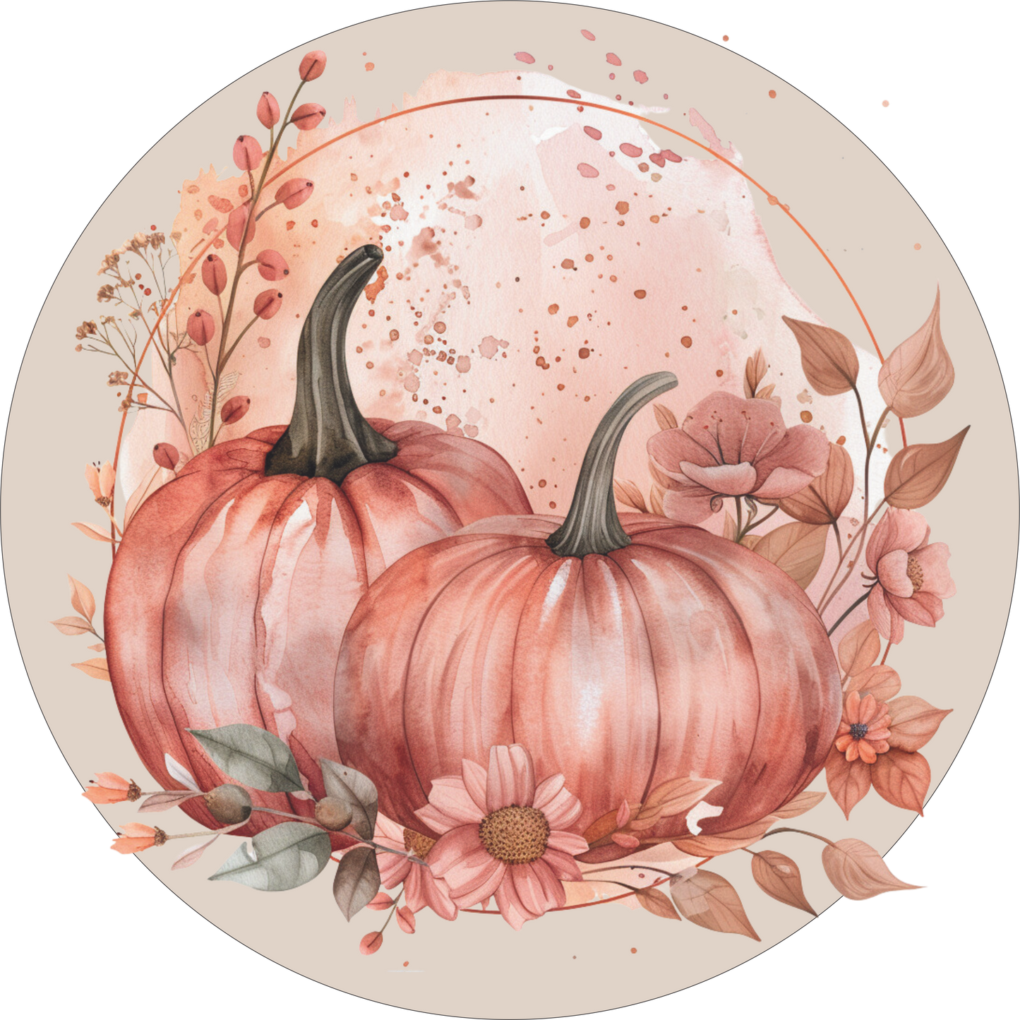 Antique pink fall pumpkin Sign Round