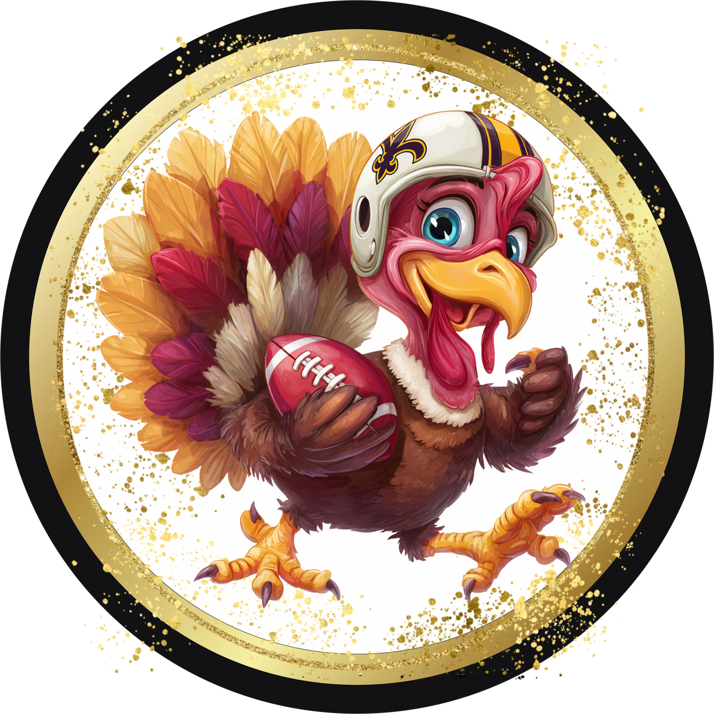 Black and Gold themed colorful Turkey White Helmet with Football Round