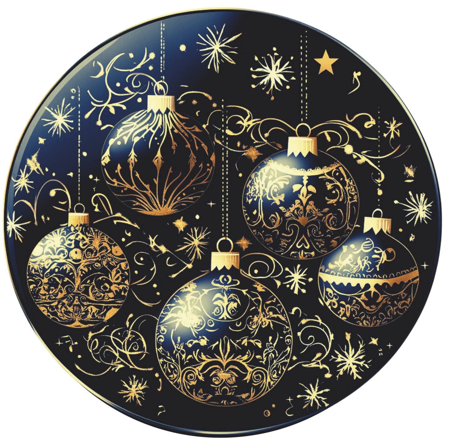 Blue and Gold Ornaments with gold glitter Round Sign