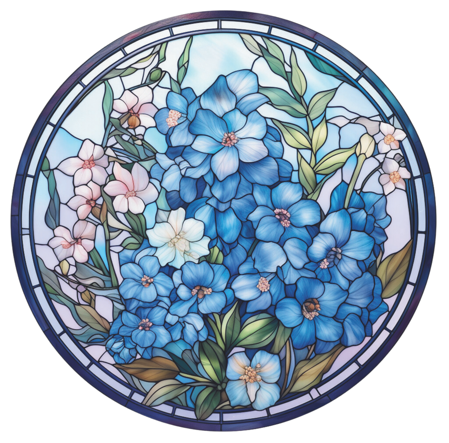 Blue and pink florals Faux Stained Glass Look Wreath Sign Round