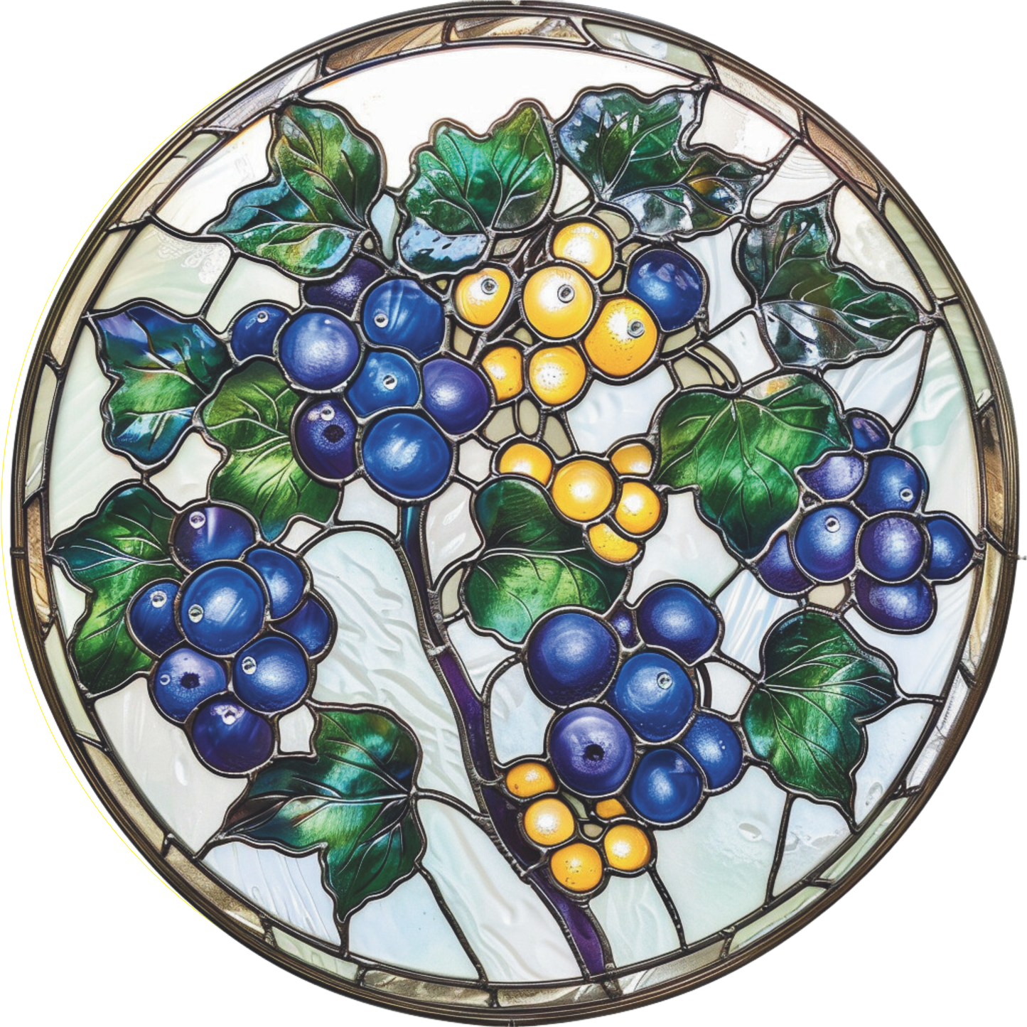 Blueberry faux stained glass sign round