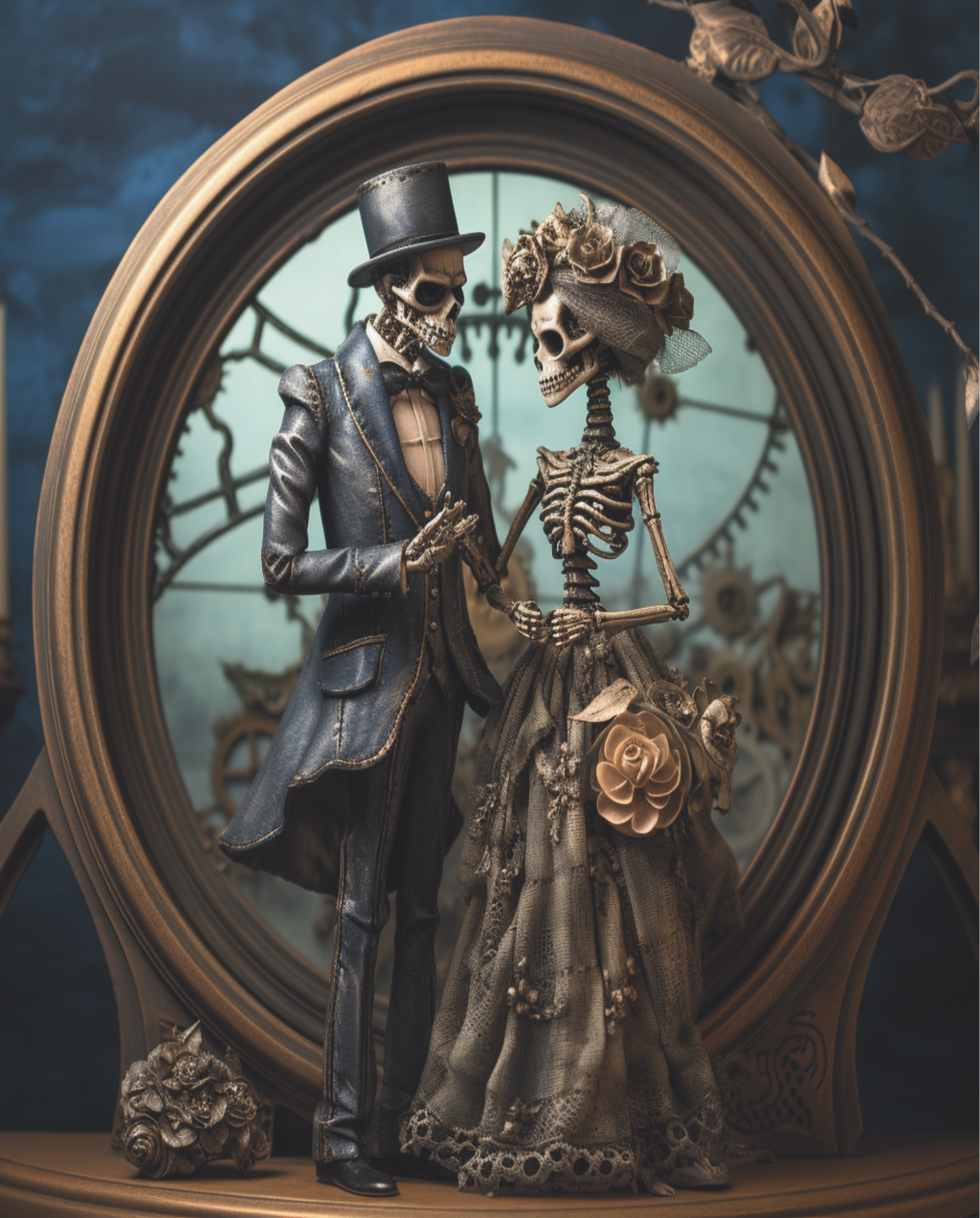 Framed steampunk skeleton wedding couple 8x10