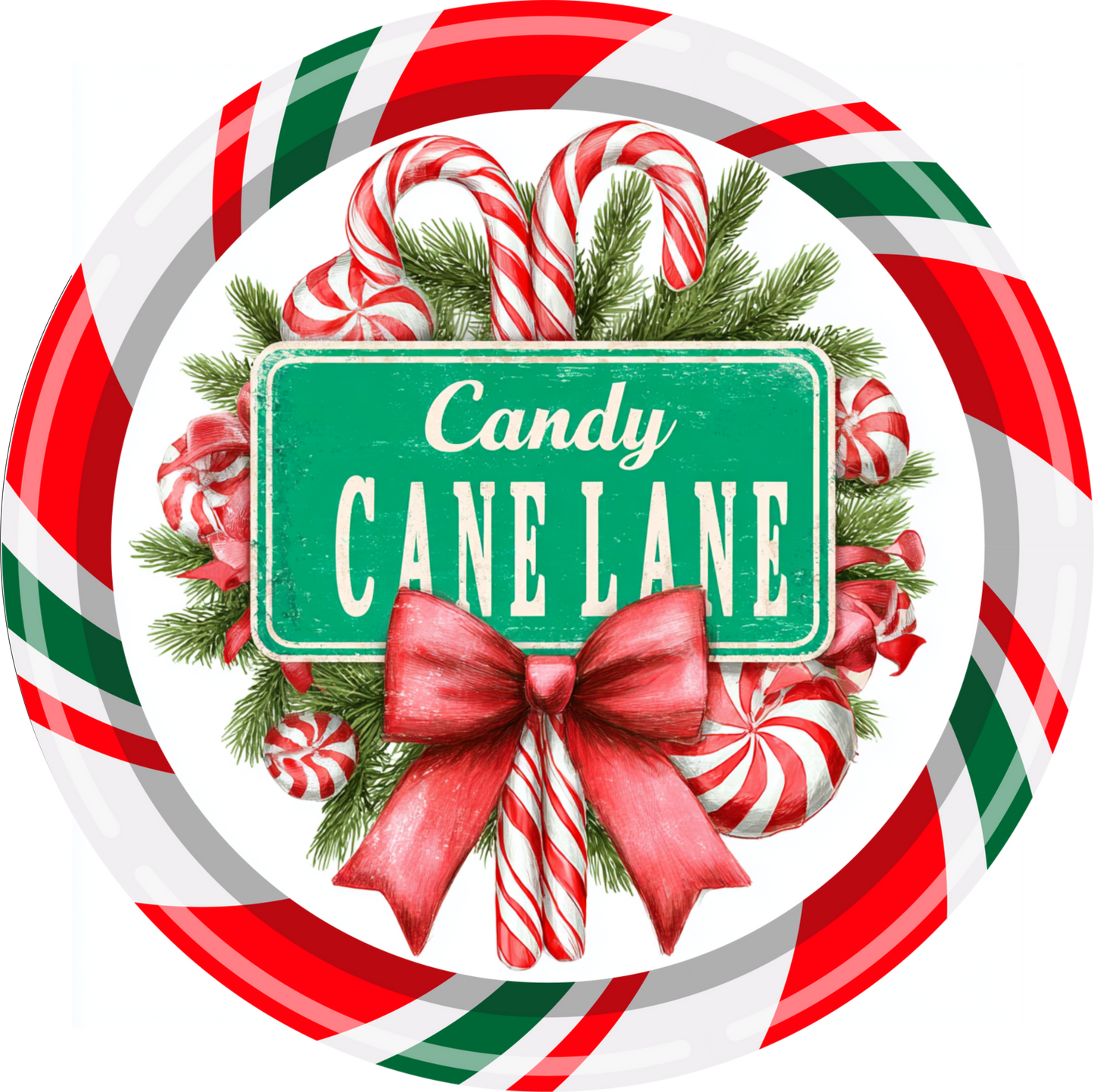 Christmas Candy Cane Lane wreath Sign Round