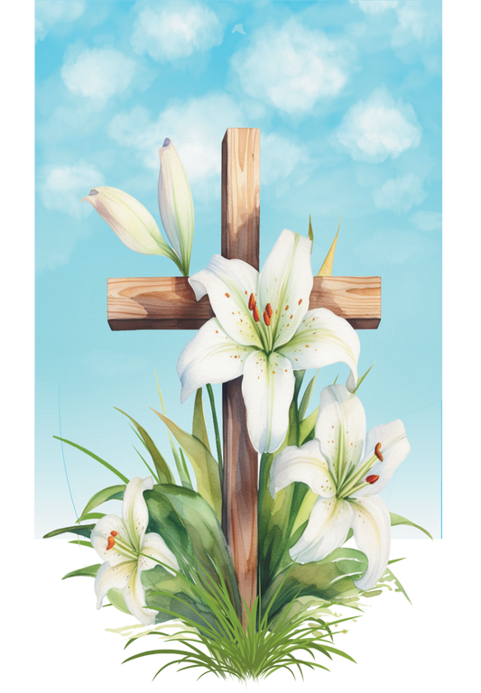 Cross with Easter Lilies Sign