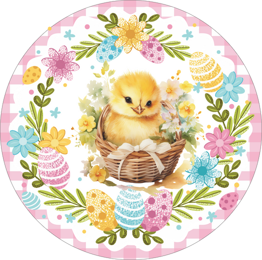 Easter chick in a basket Round