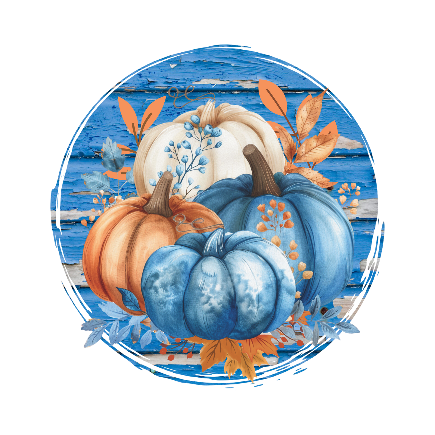 Fall Pumpkins in Blue, orange and Cream Sign Round