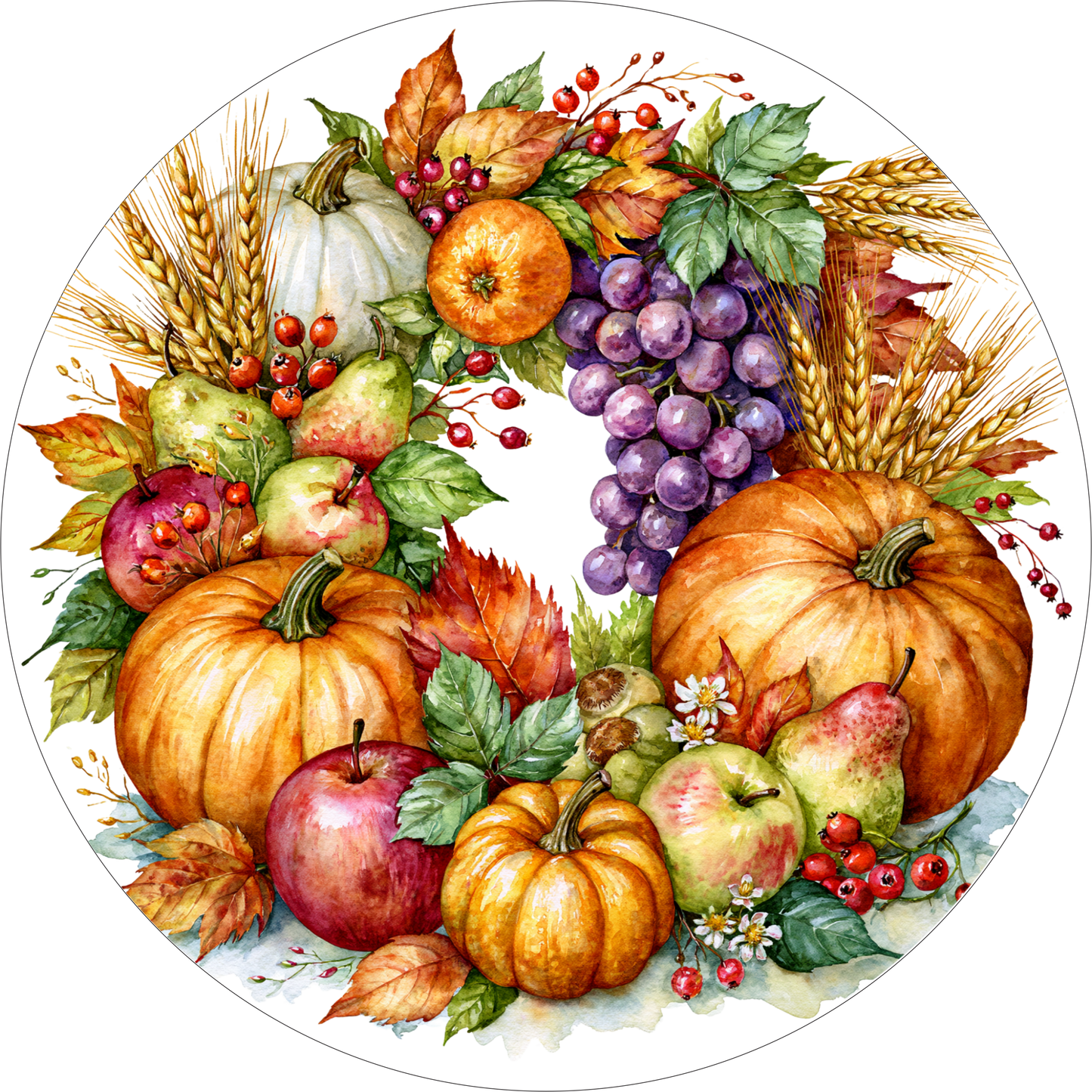 Fall Pumpkin, Florals and Fruit Round Metal Sign