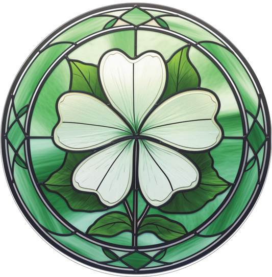Faux Stained Glass Green Clover Round