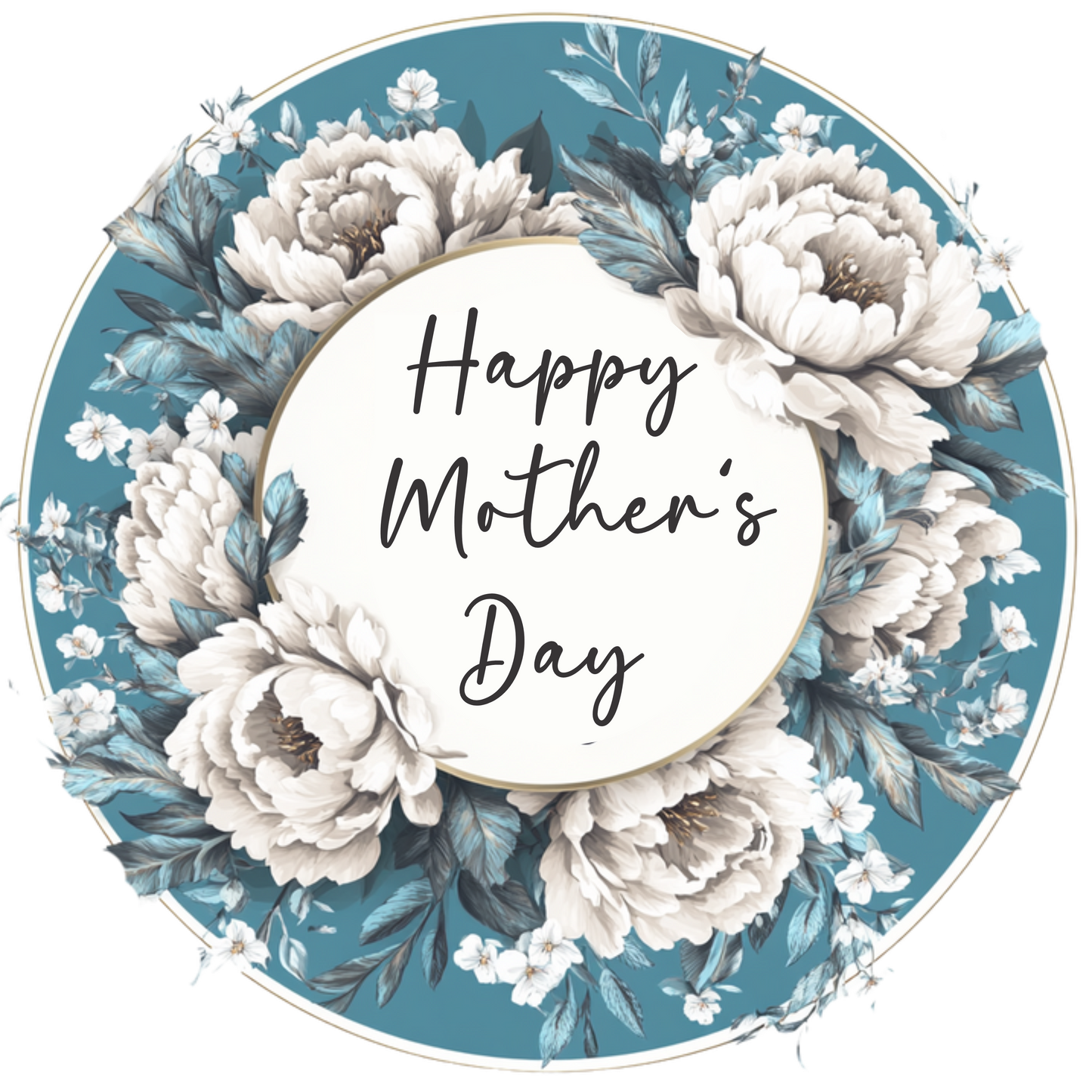 Happy Mother's Day Blue with White and Grey Flowers Round