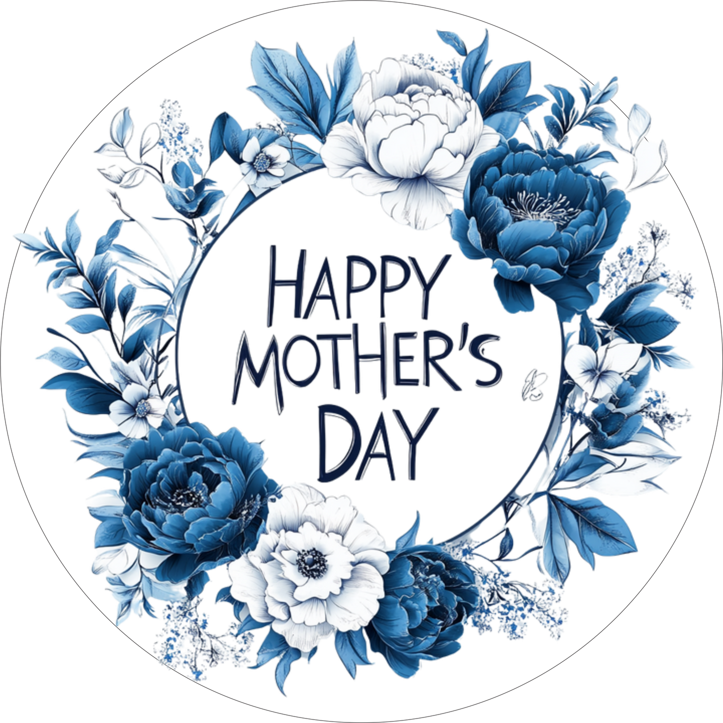 Happy Mother's Day Shades of Blue Flowers Round