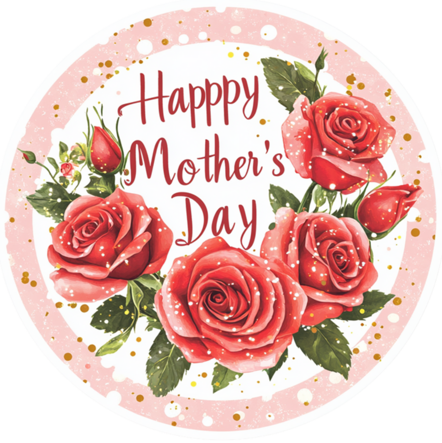 Happy Mother's Day Pink with Red Roses Round