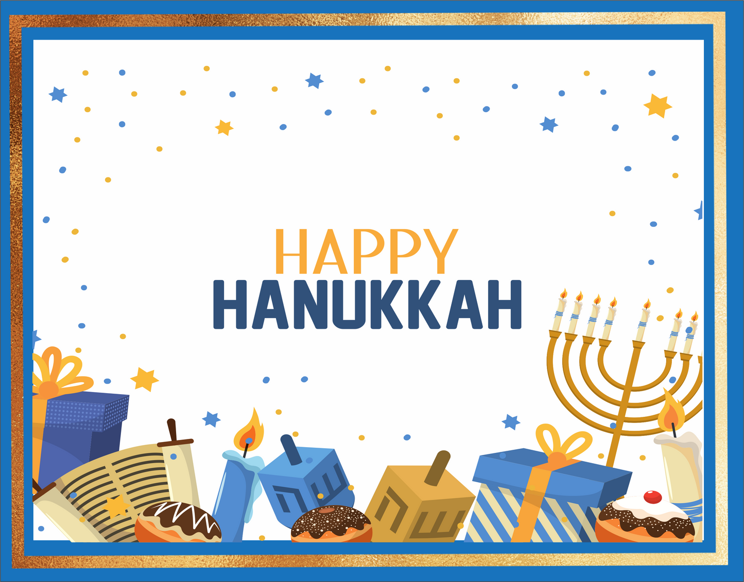 Happy Hanukkah Blue and Gold