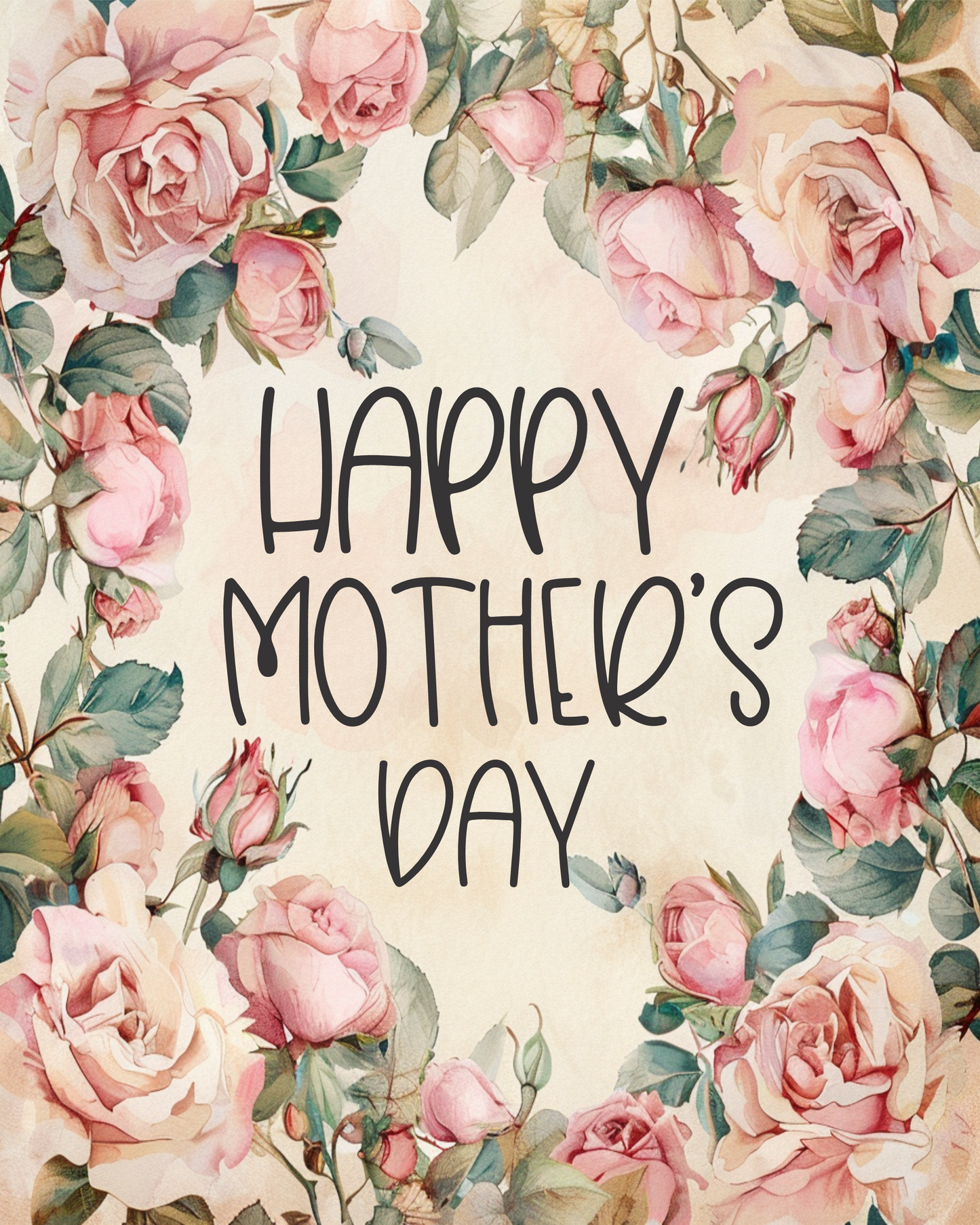Vintage Happy Mothers Day Pink Floral Sign 7x9