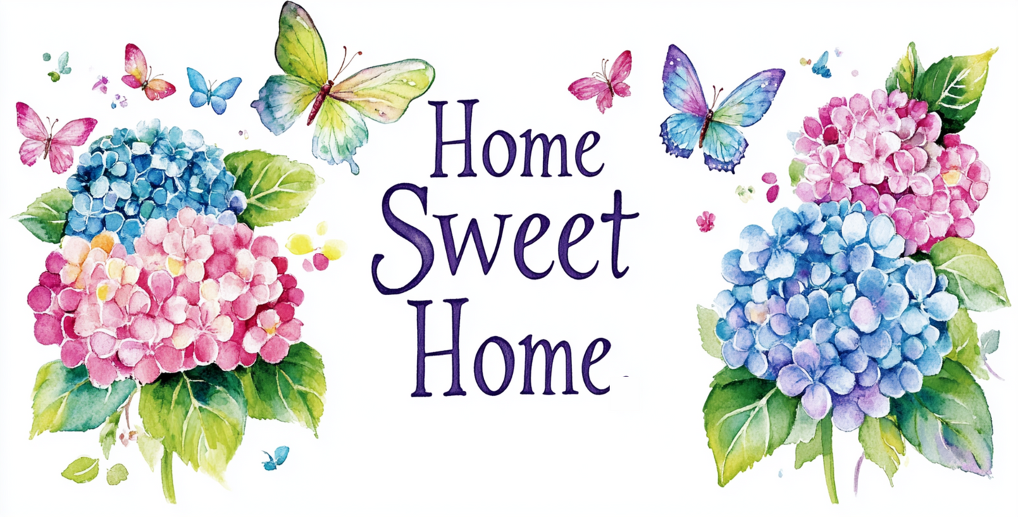 Home sweet home butterflies and hydrangeas 6 x 12