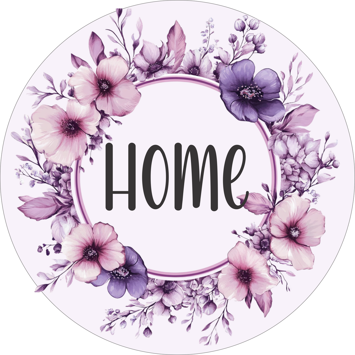 Home Purple, pink and blush floral round sign
