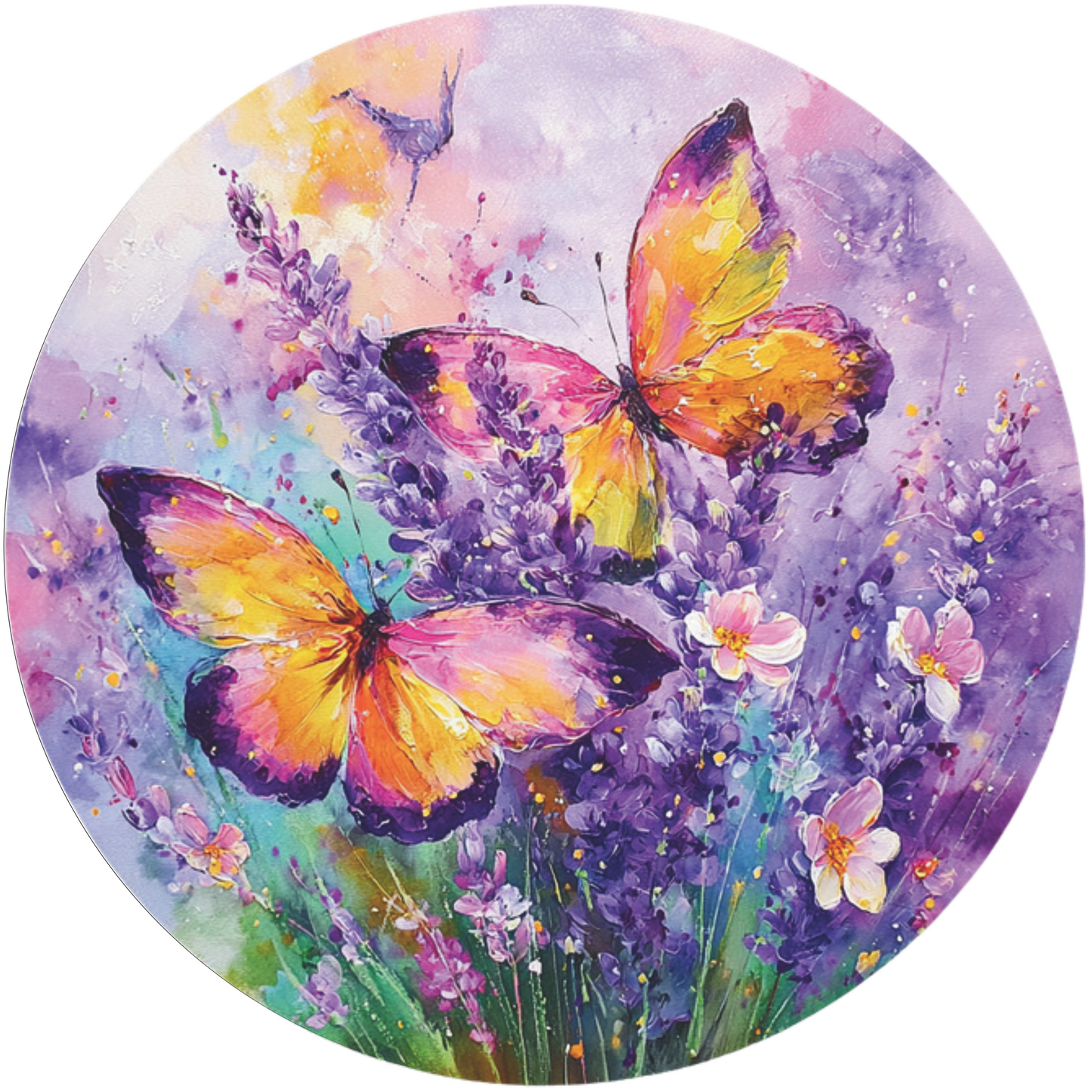 Lavender and Orange Butterfly with florals Round Sign