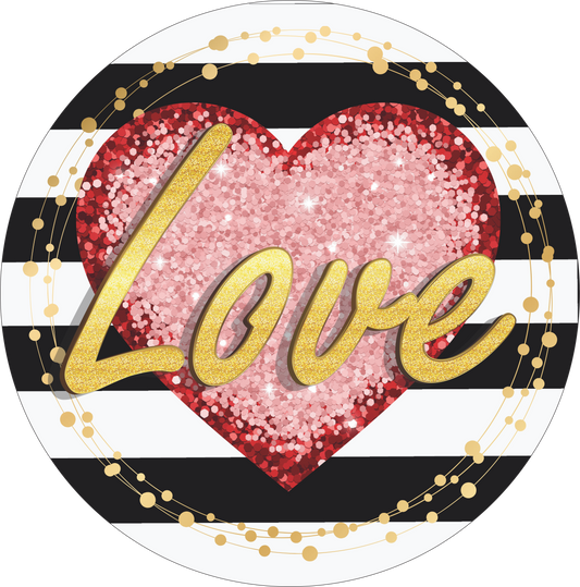 Love heart black and white striped Sign Round