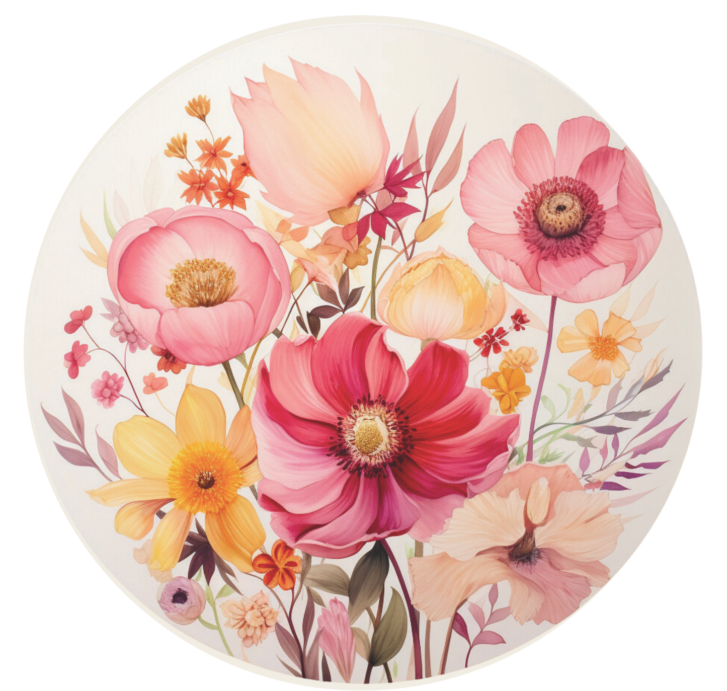 Pink, Yellow and Creme florals round