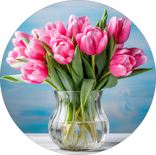 Blue with Pink Tulip Round Sign