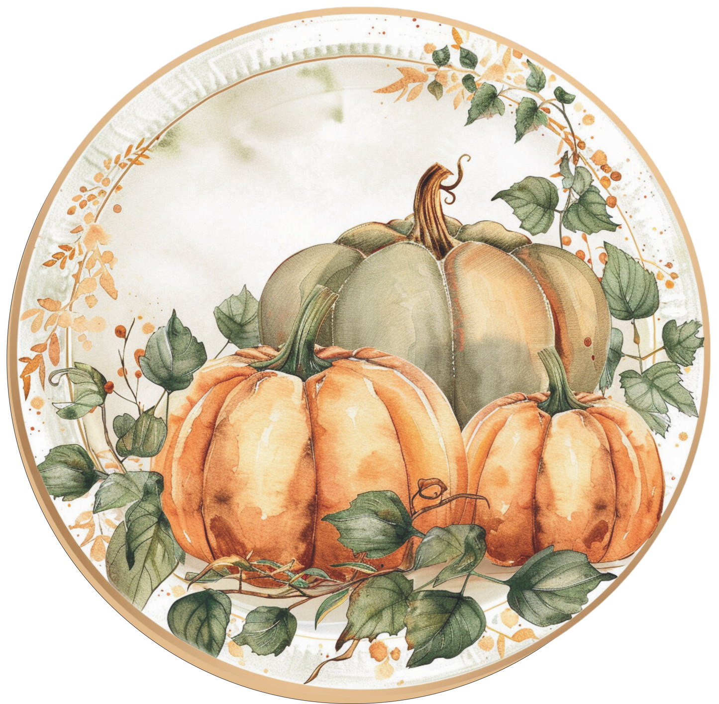 Pumpkins and leaves in orange and golds Sign Round