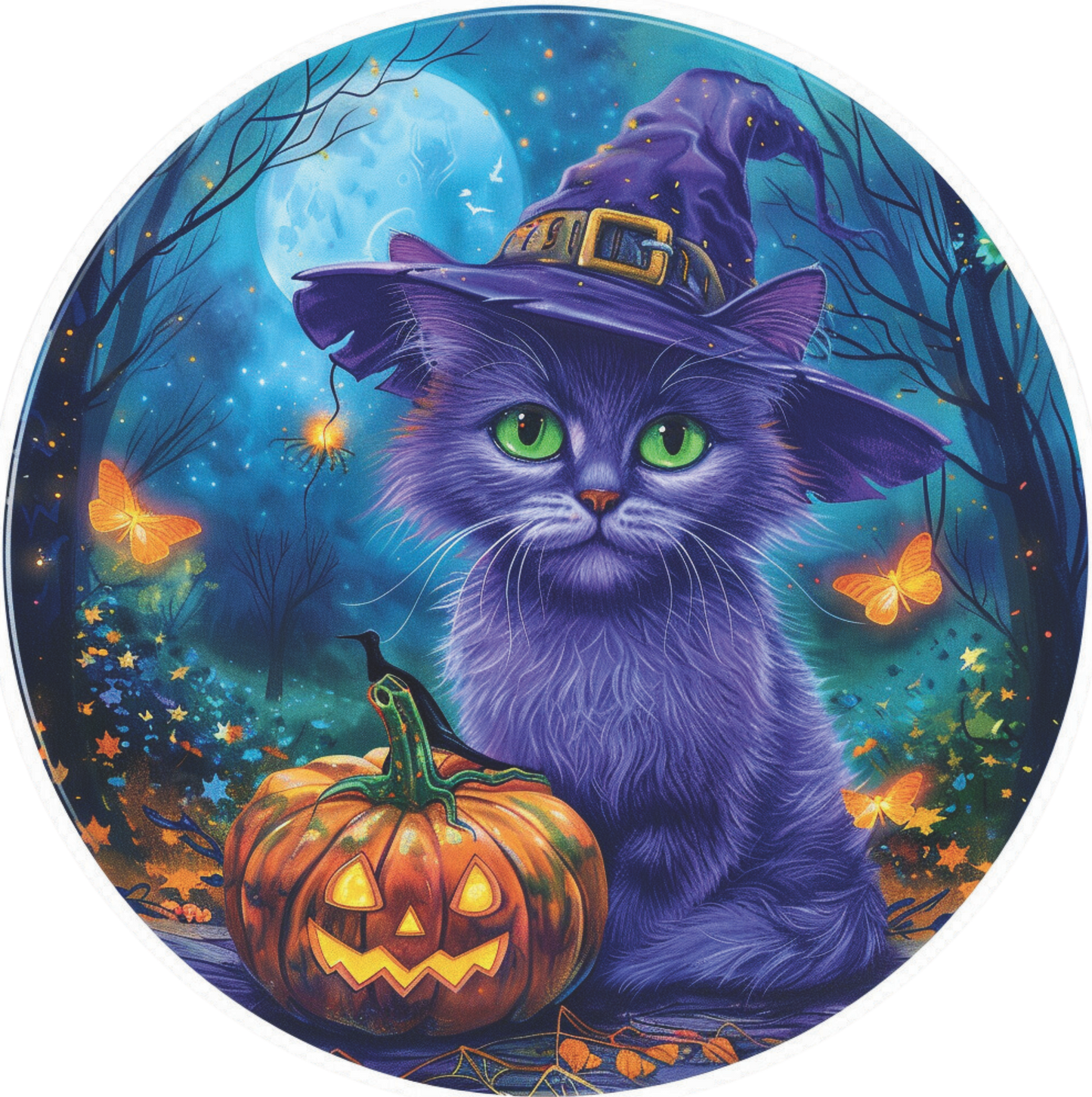 Halloween Cat with blue moon Sign Round