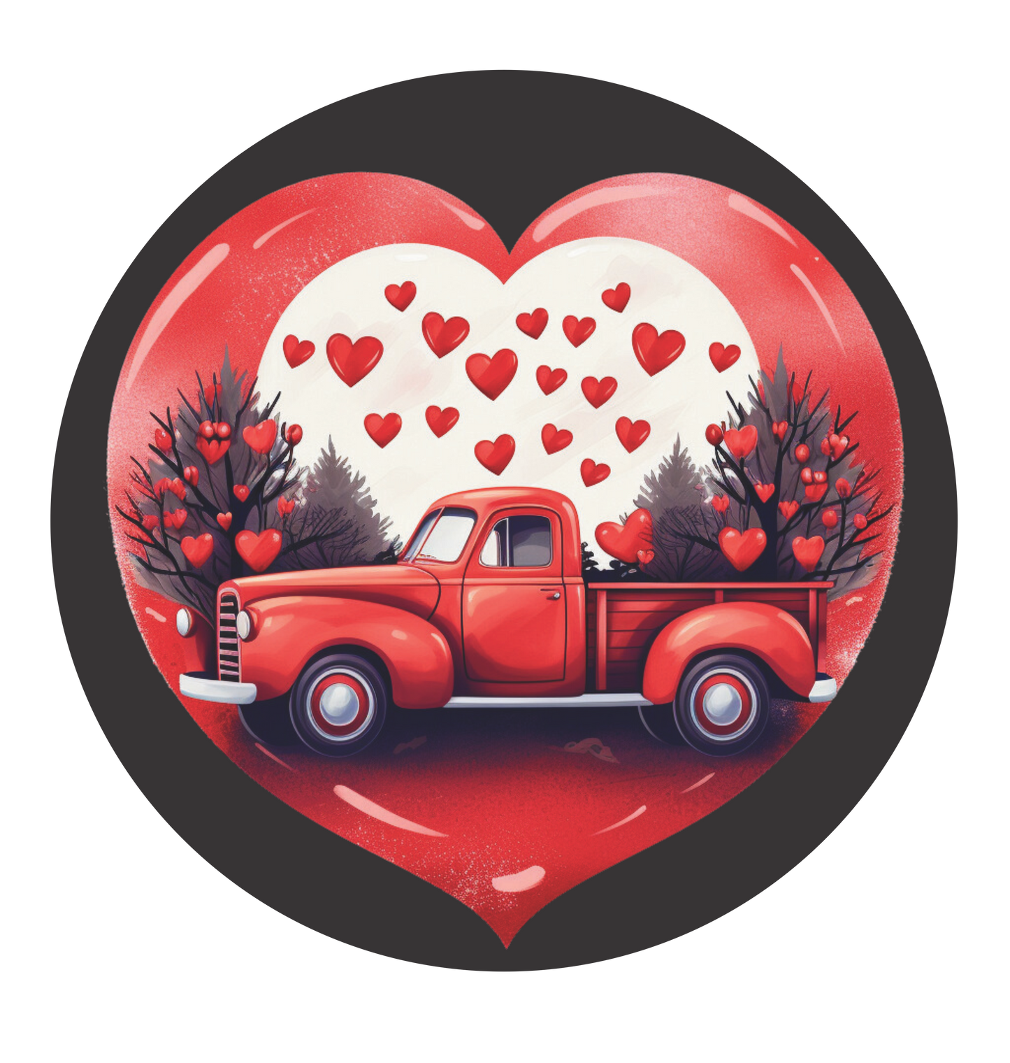 Red Truck framed in a heart Sign Round