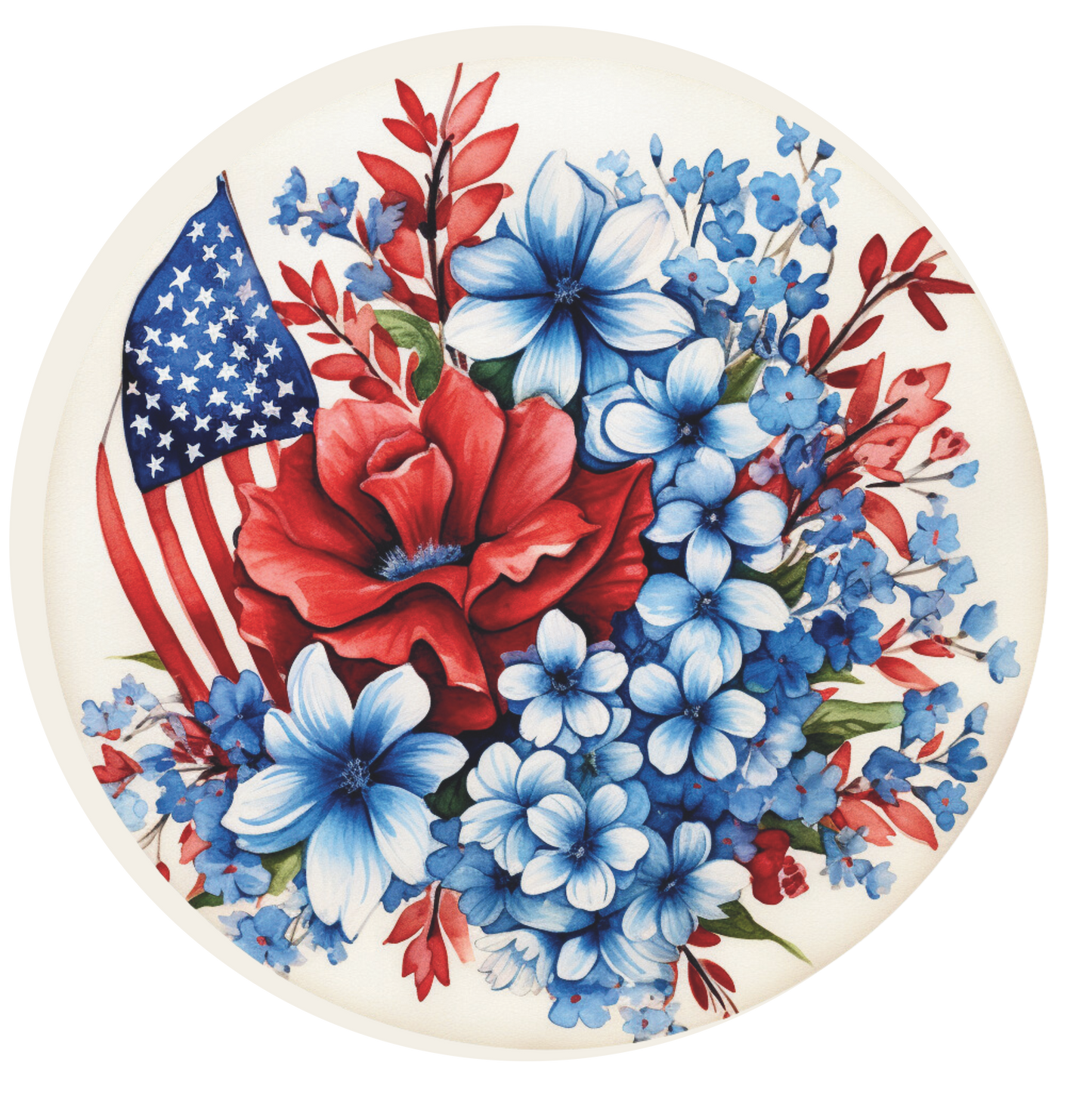 Red white and blue florals with flag Round