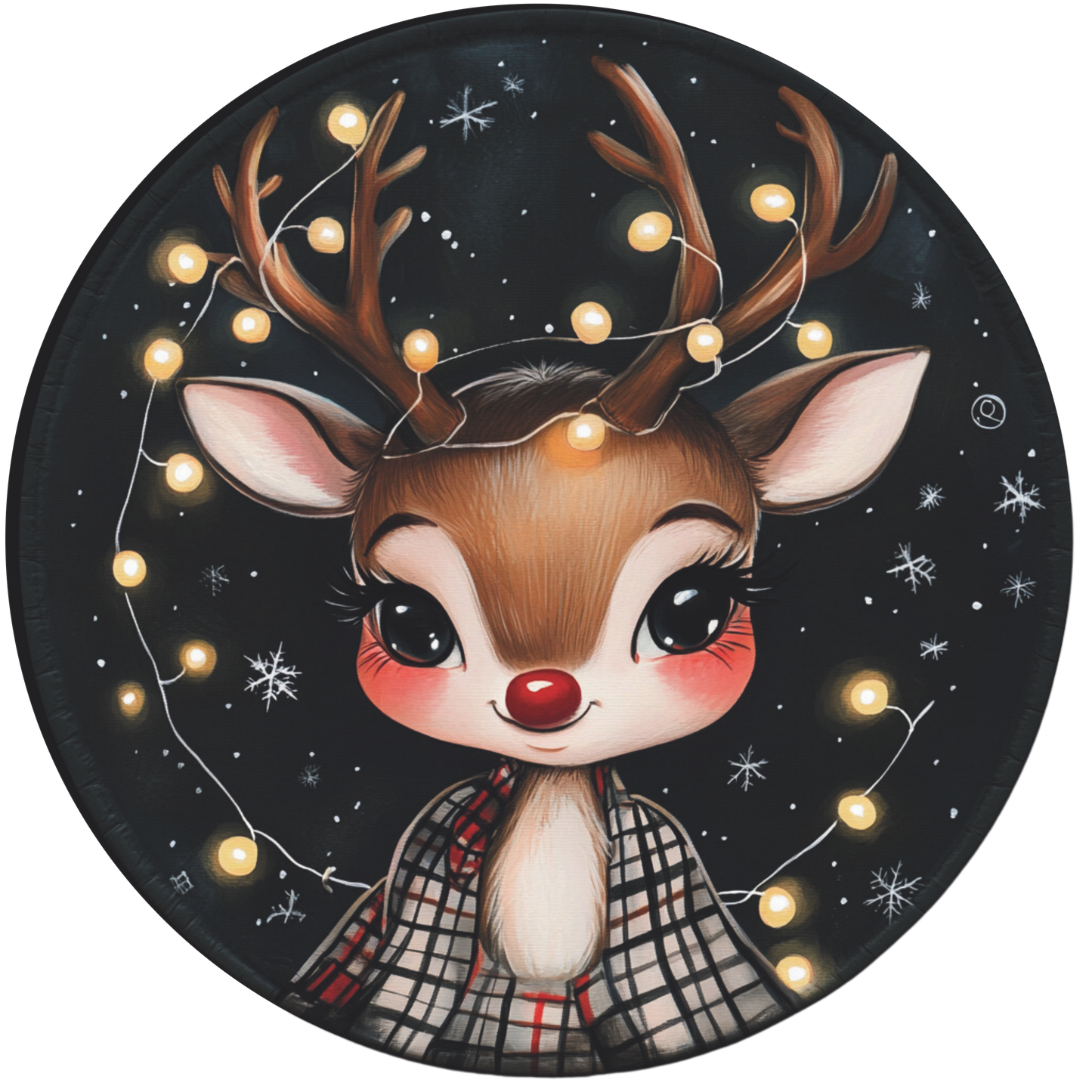 Girl Reindeer with white lights Round Sign