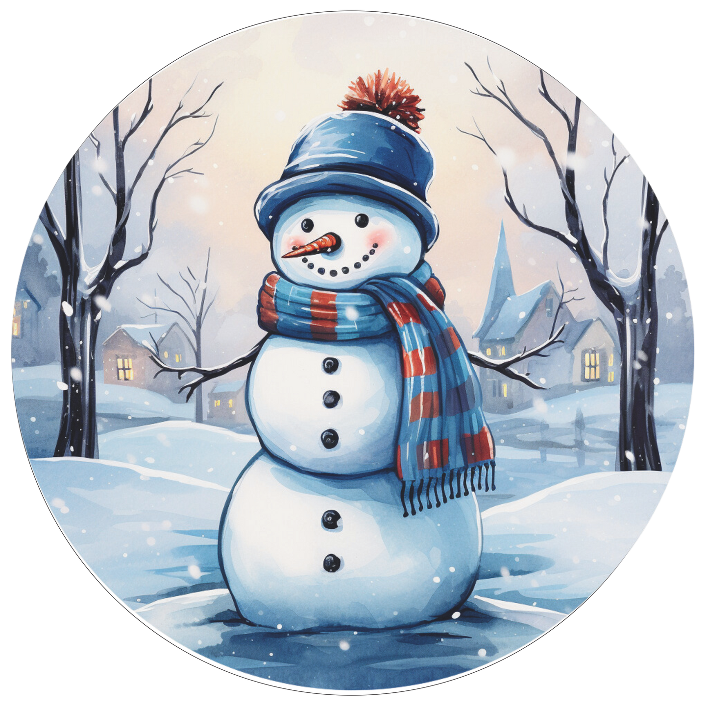 Snowman in Blue Sign Round