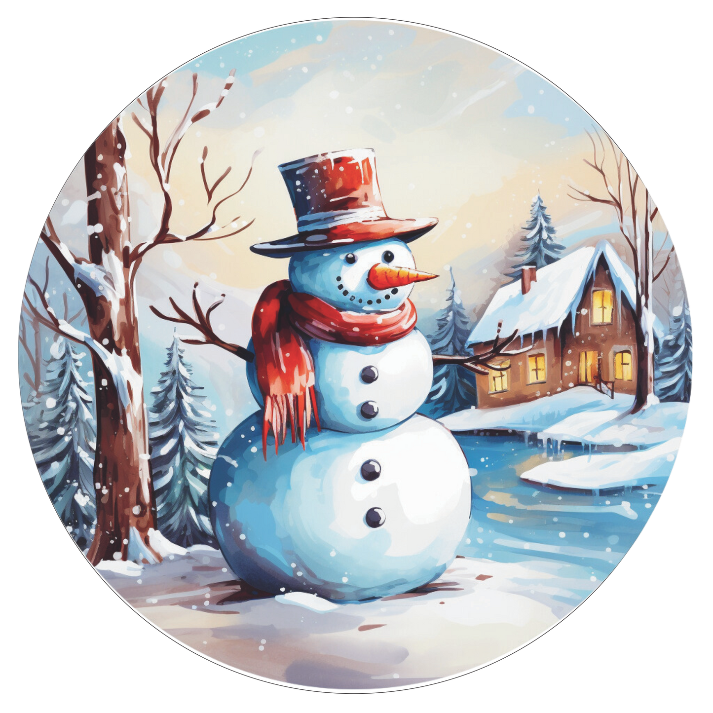 Snowman in Red Sign Round