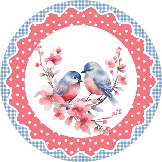 Spring Birds on Cherry Blossoms Round