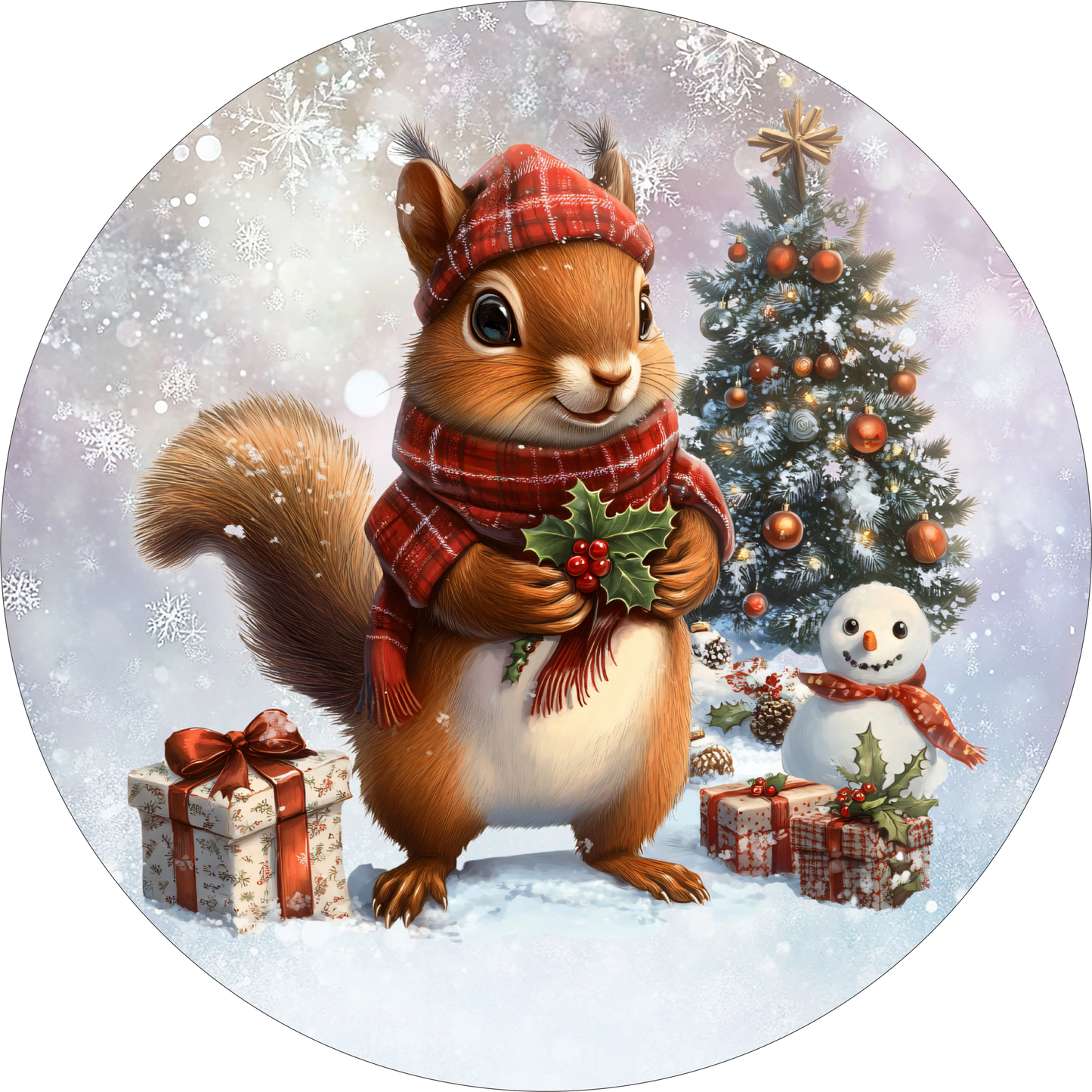 Squirrel ready for Christmas Round Sign