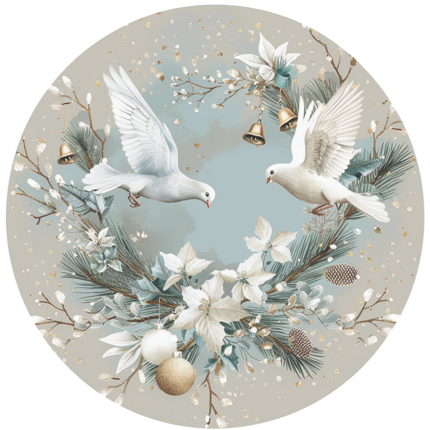 Doves on a branch tan and blue Sign Round