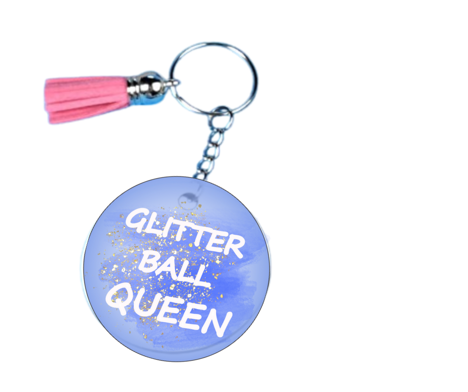 Glitter Ball Queen Keychain – Double Sided | 1.9" x 1.9" | Multiple Colors