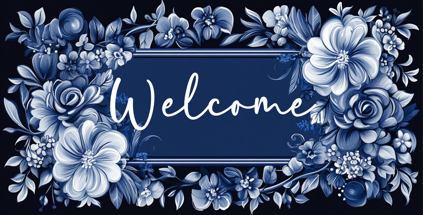 Welcome navy and royal blue with shades of florals 6 x 12