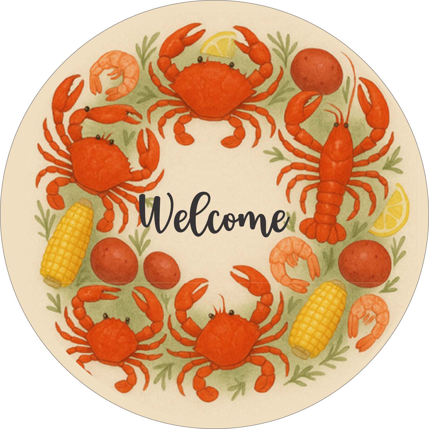 Welcome Crawfish Boil Round Sublimation Sign – Coastal Kitchen or Patio Decor