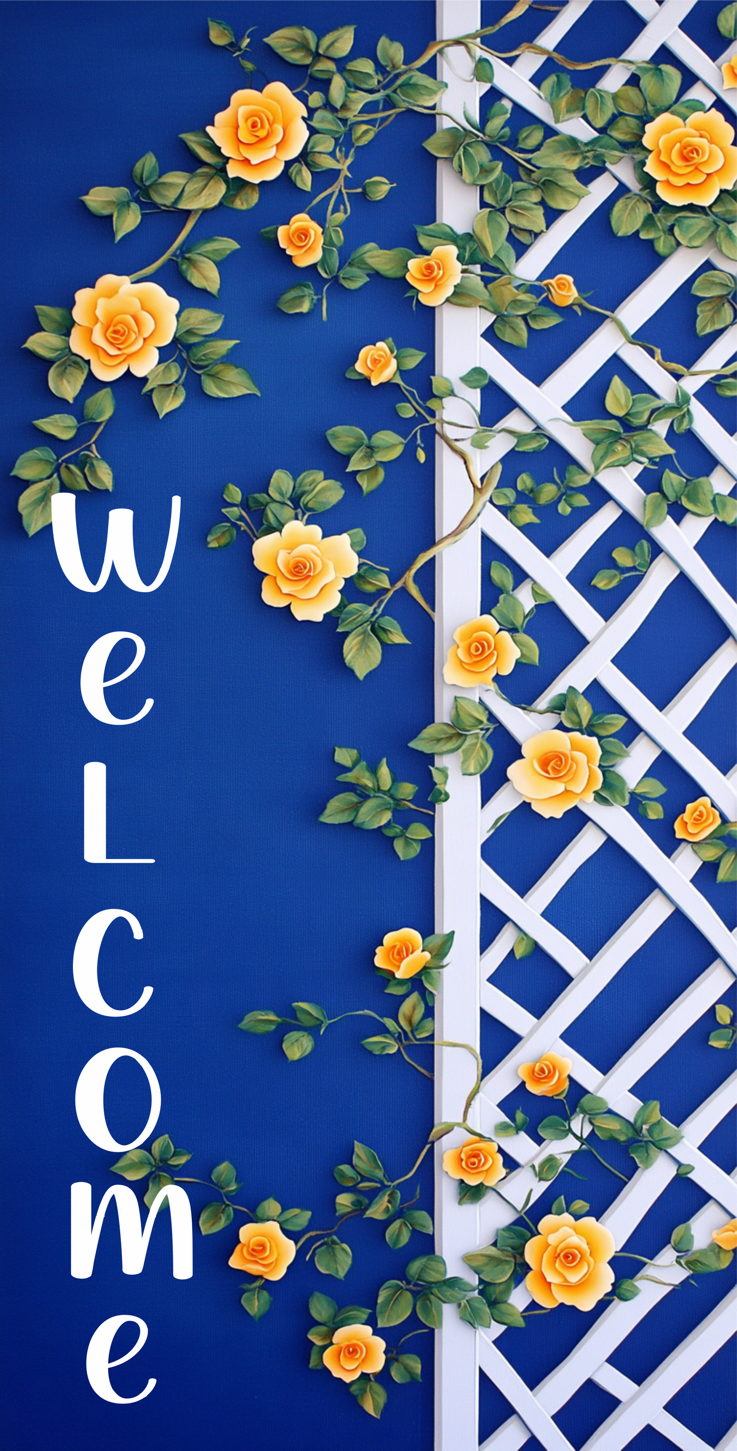 Welcome trellis with yellow roses 6 x 12