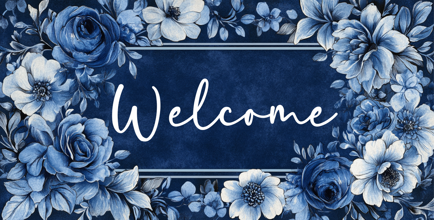 Welcome with royal blue and navy florals 6 x 12