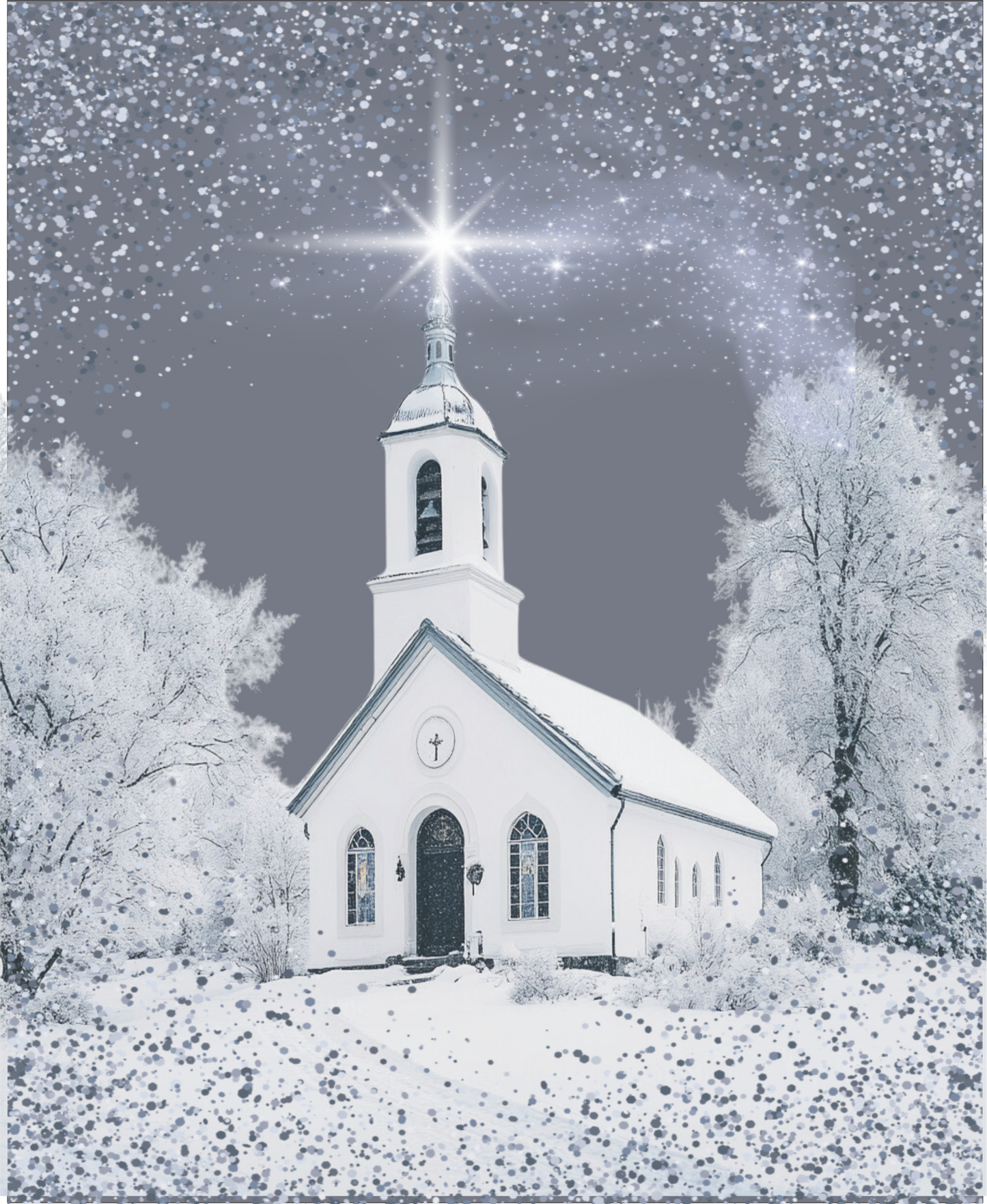 White and Silver Church in the snow