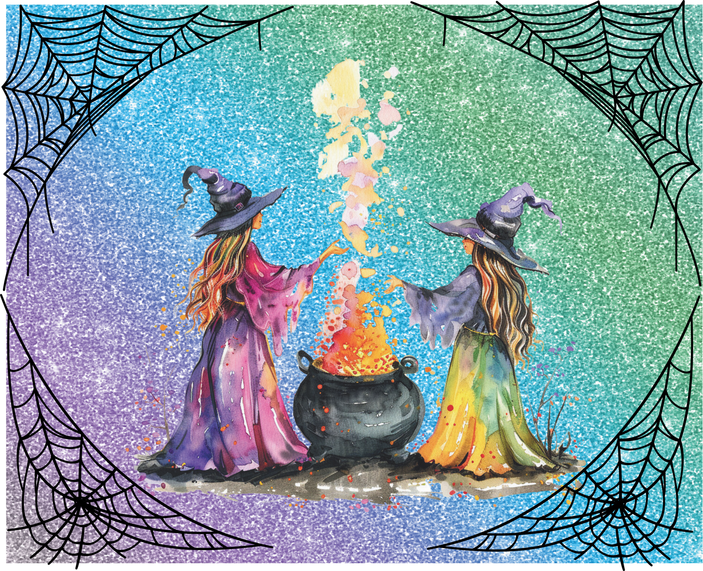 Witches around a cauldron Sign and Ribbon Set