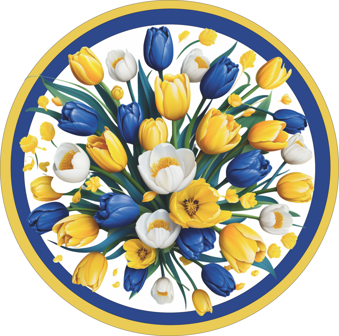 Royal Blue, Yellow and White Tulips round