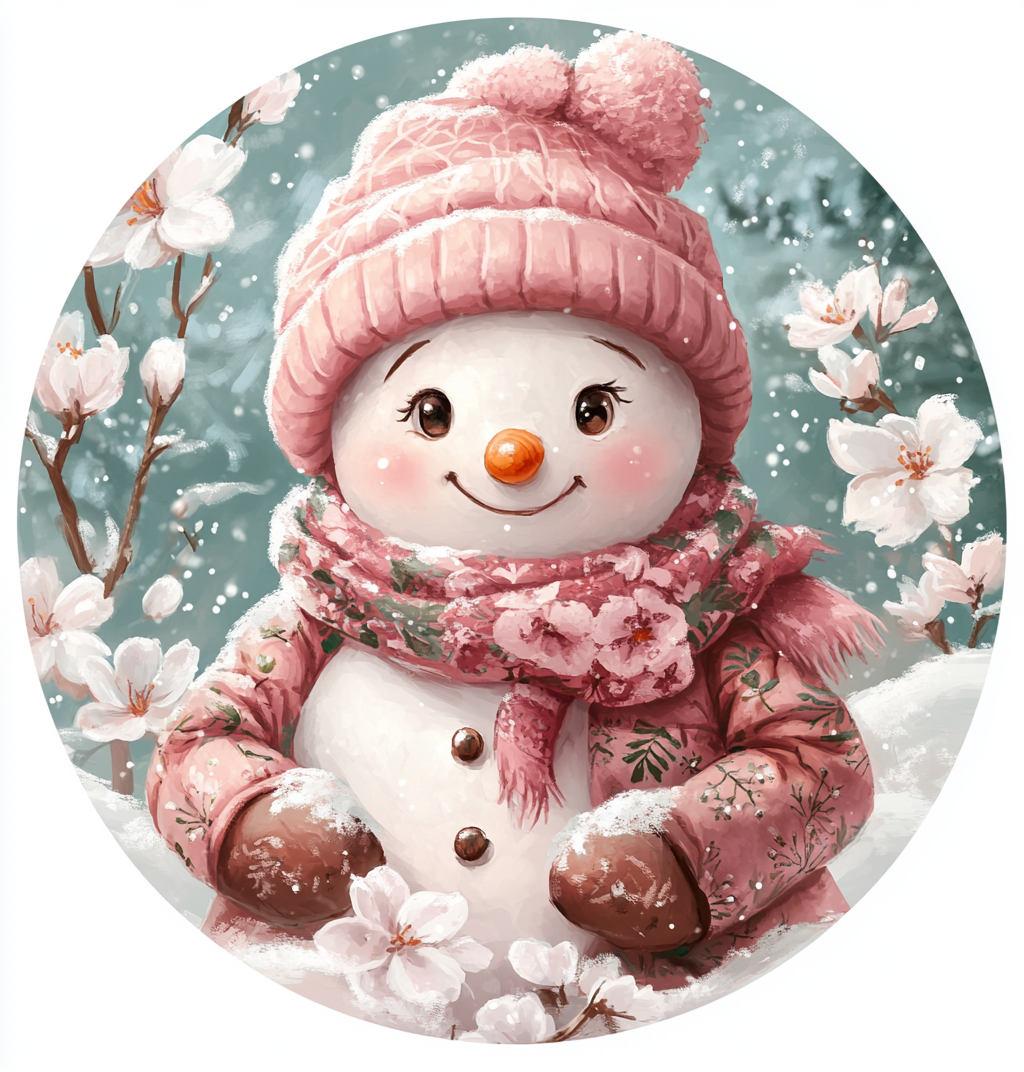 Snowgirl in pink Winter Round