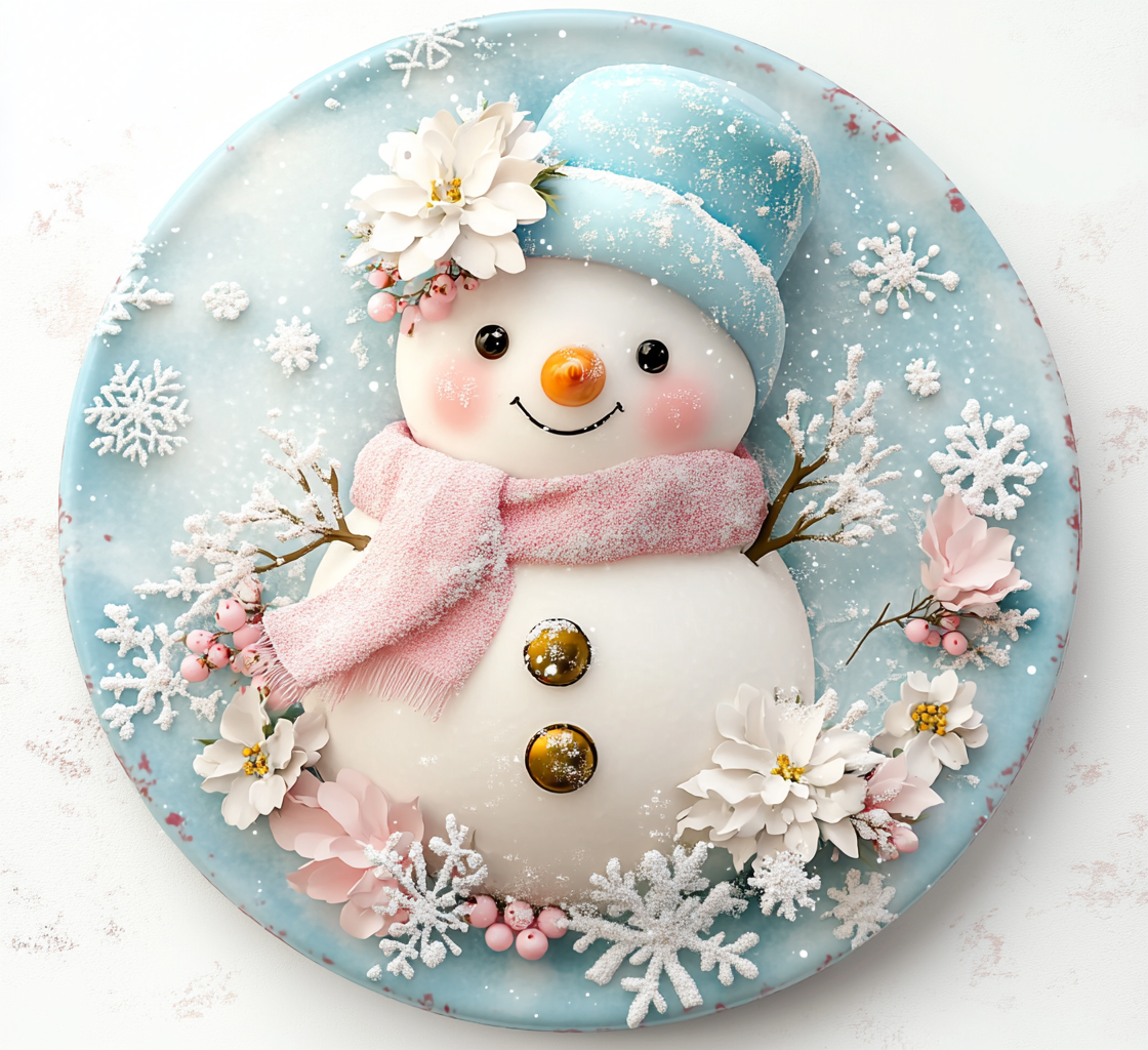 Blue 3d Snowman sign Round