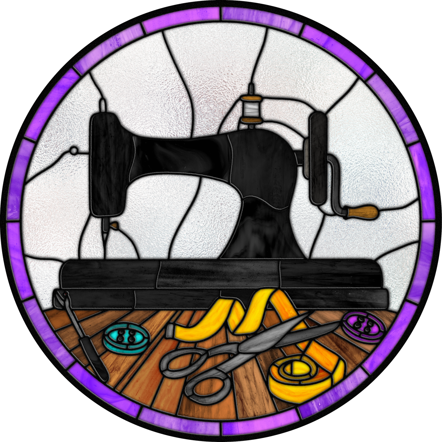 Sewing Machine Faux Stained glass Round