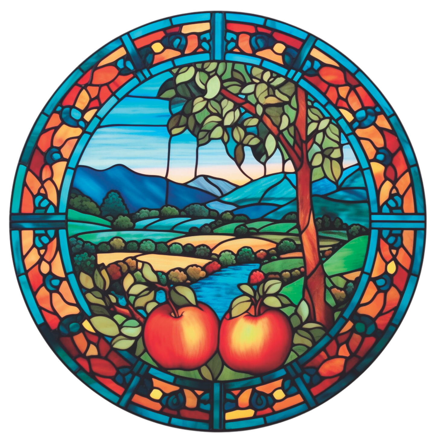 Apple tree Faux Stained Glass Wreath Sign Round