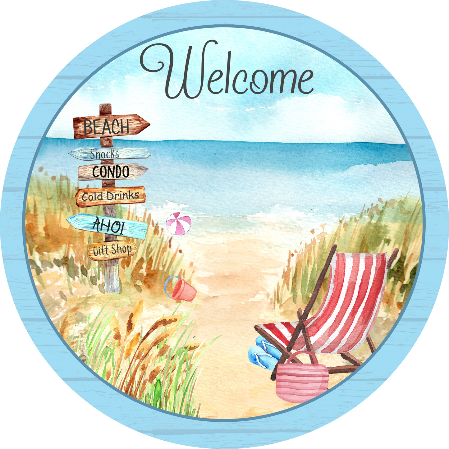 Beach Welcome Round Sign