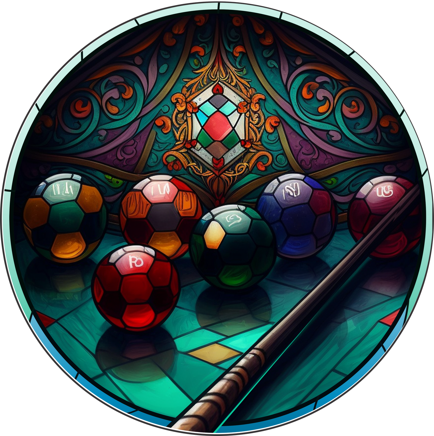 Billards Faux Stained Glass Look Wreath Sign Round