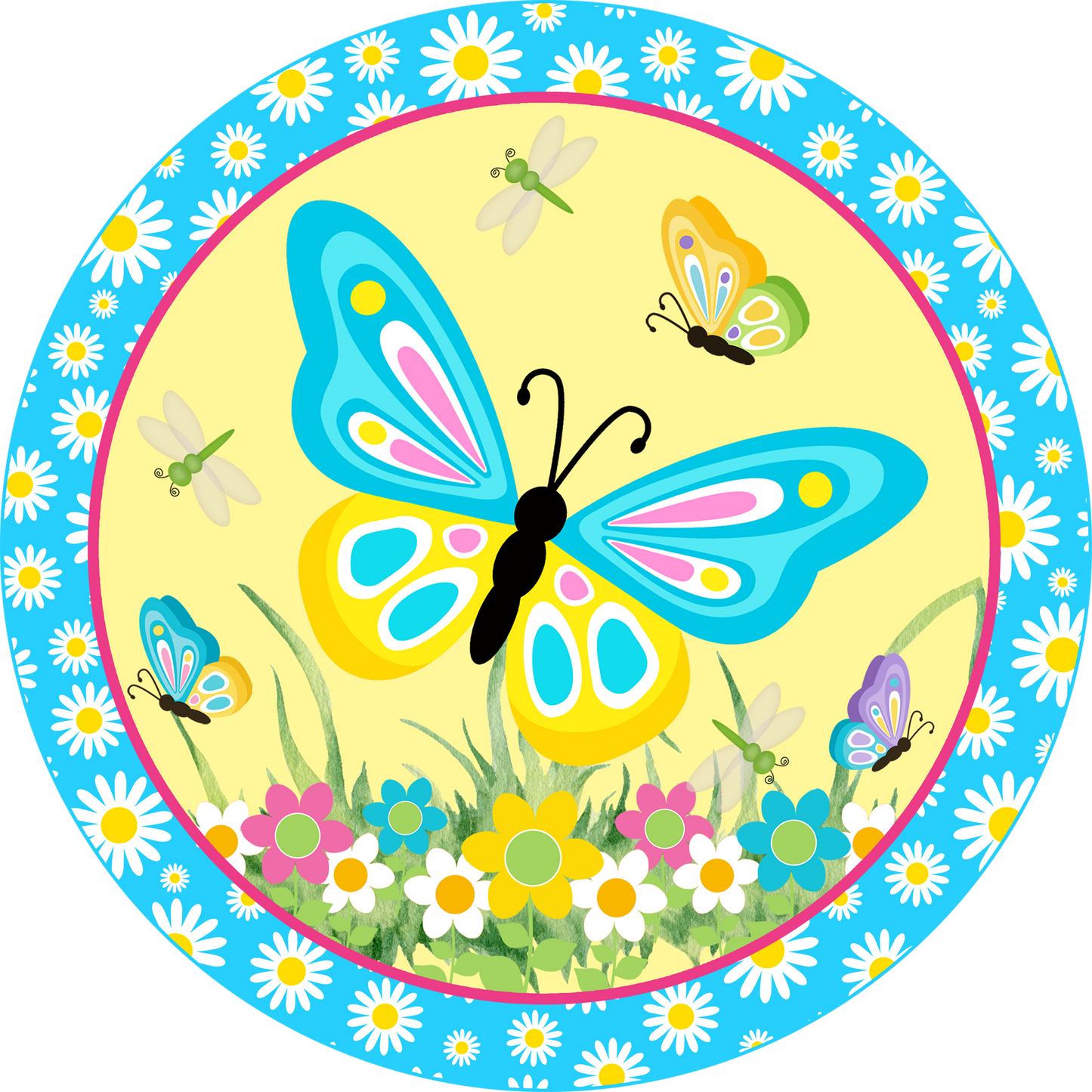 Blue Yellow Butterfly Round